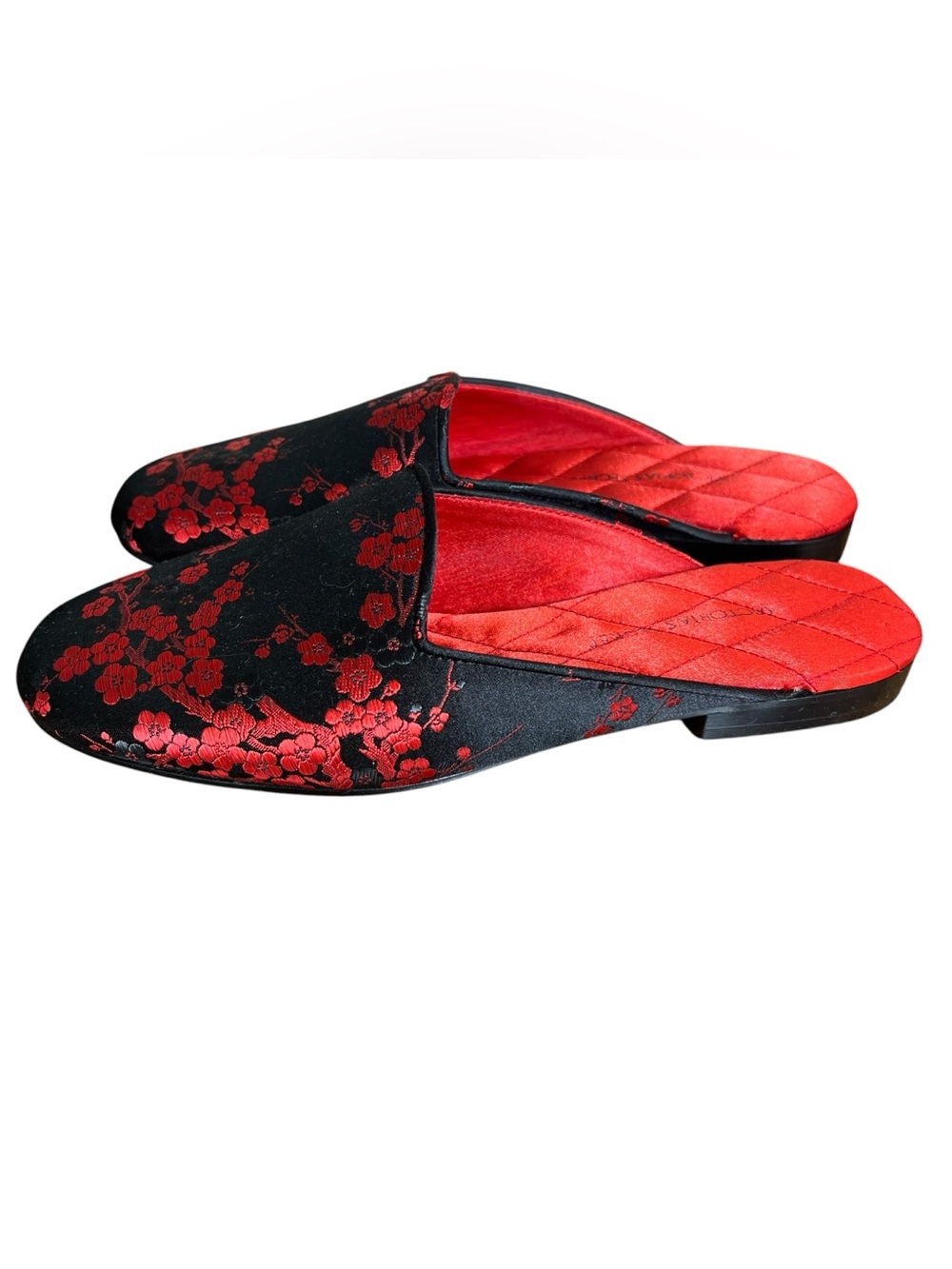 Victoria’s Secret Oriental Brocade Mule Slipper House Shoe Sz S Cherry Blossom